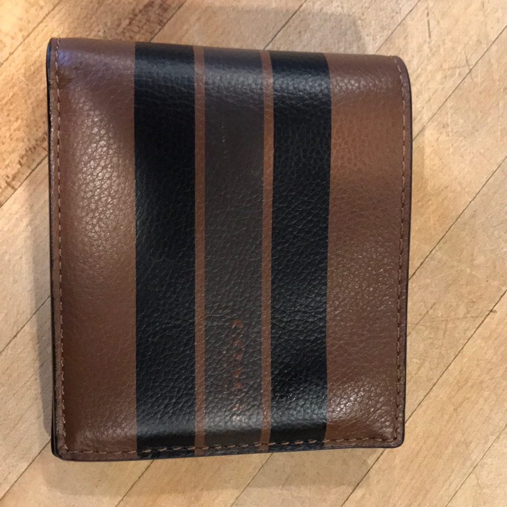 Coach Men’s Brown Stripe Leather Wallet New
